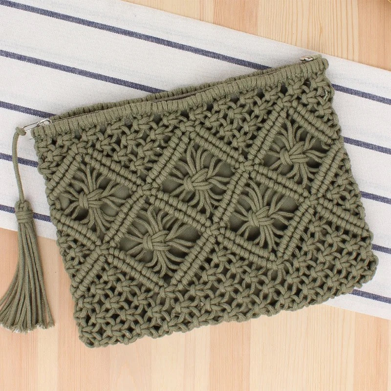 Hand made Green macrame purse/ clutch bag