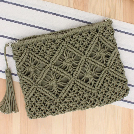 Hand made Green macrame purse/ clutch bag