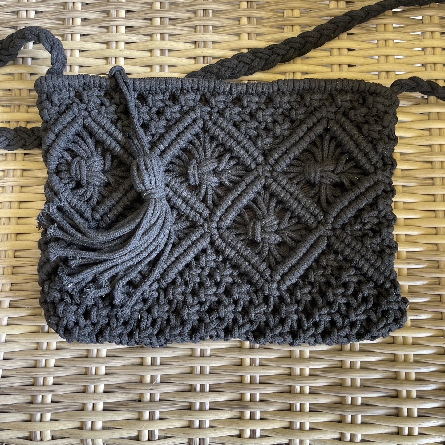 Macrame black shoulder bag