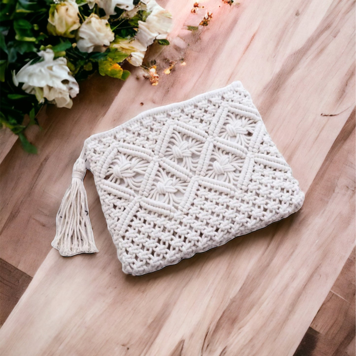 Macrame Cream clutch/purse