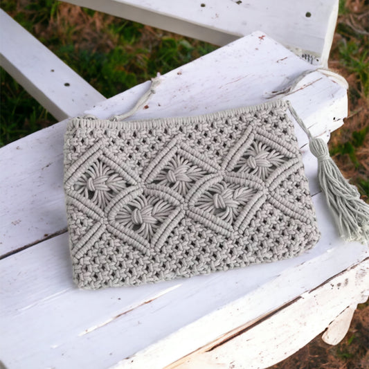 Handmade macrame taupe purse/ clutch bag