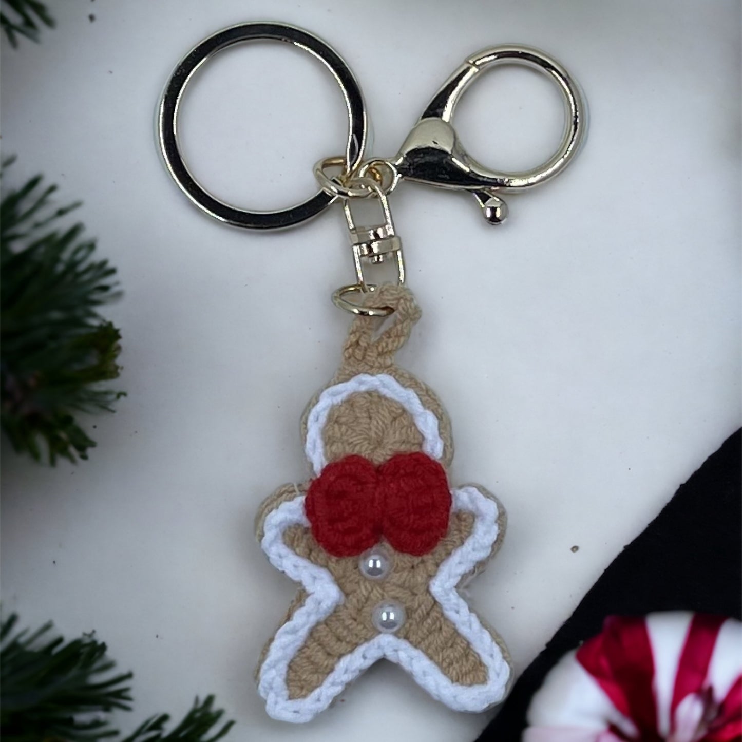 Hand crochet gingerbread keyring
